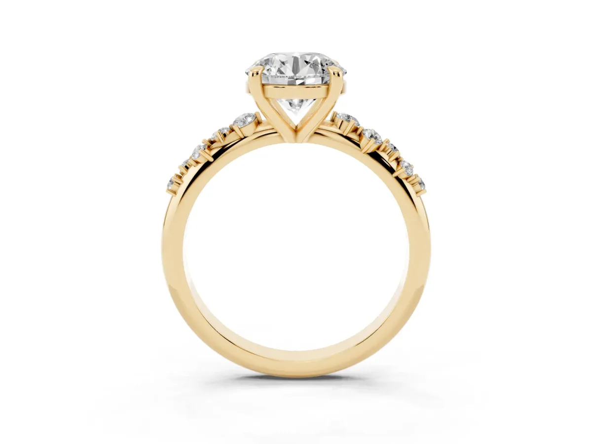 Round Cut Cut Diamond Vine Band with Four-Prong Setting Yellow gold