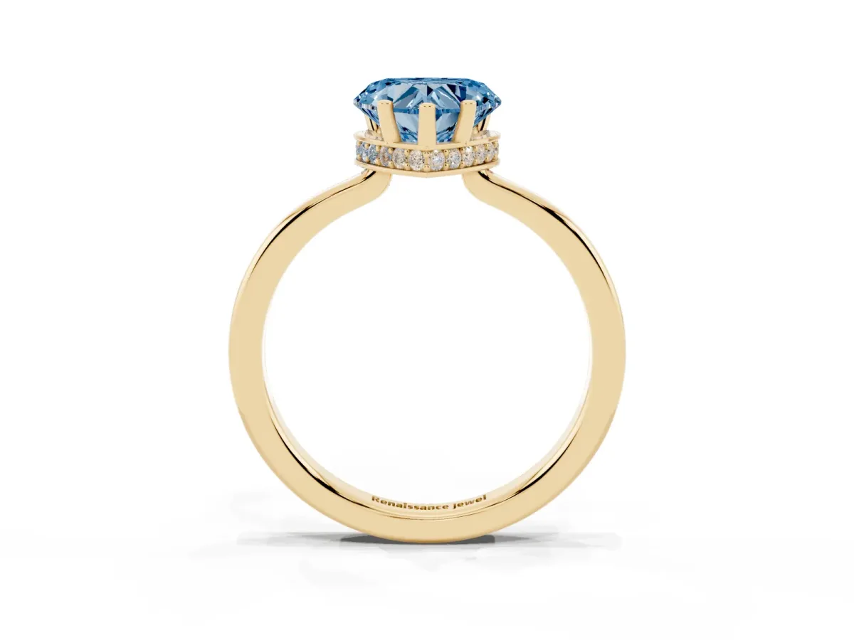 Fancy Blue Heart Cut Cut Solitaire Engagement Ring with Four-Prong Setting on a Classic Band Yellow gold