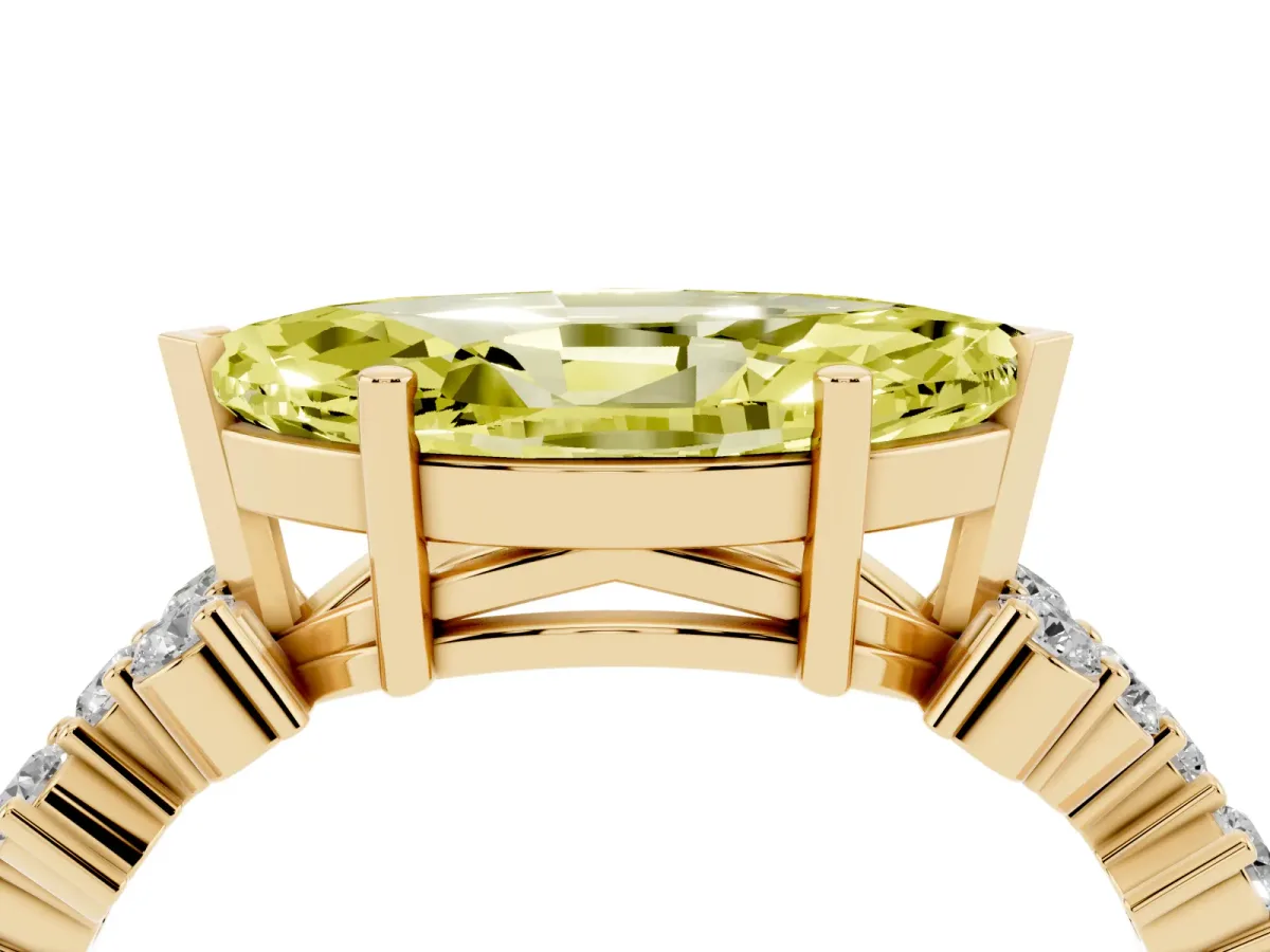 Fancy Yellow Marquise Cut Diamond Scattered Round Accent Ring with Prong Setting Yellow gold