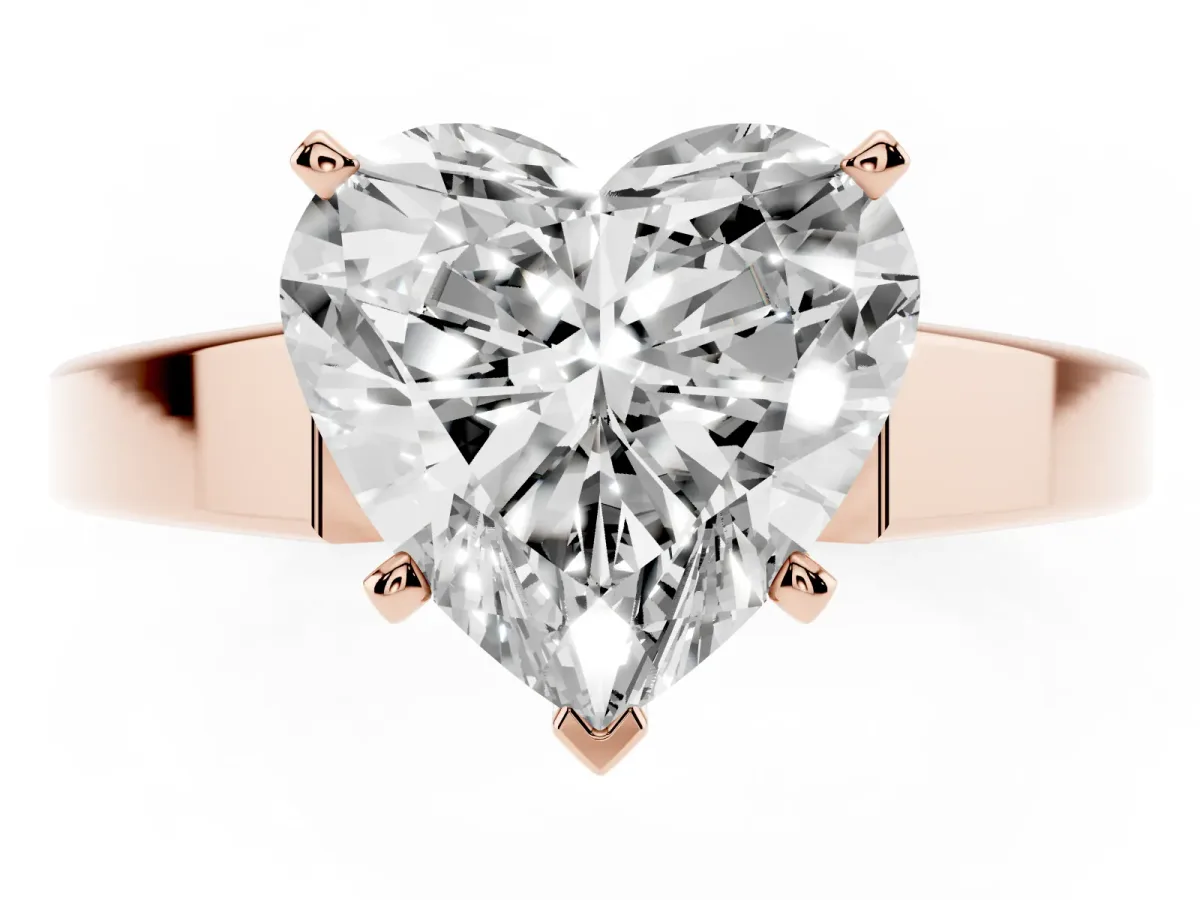 Heart Cut Solitaire Engagement Ring with Four-Prong Setting and Tapered Band Rose gold