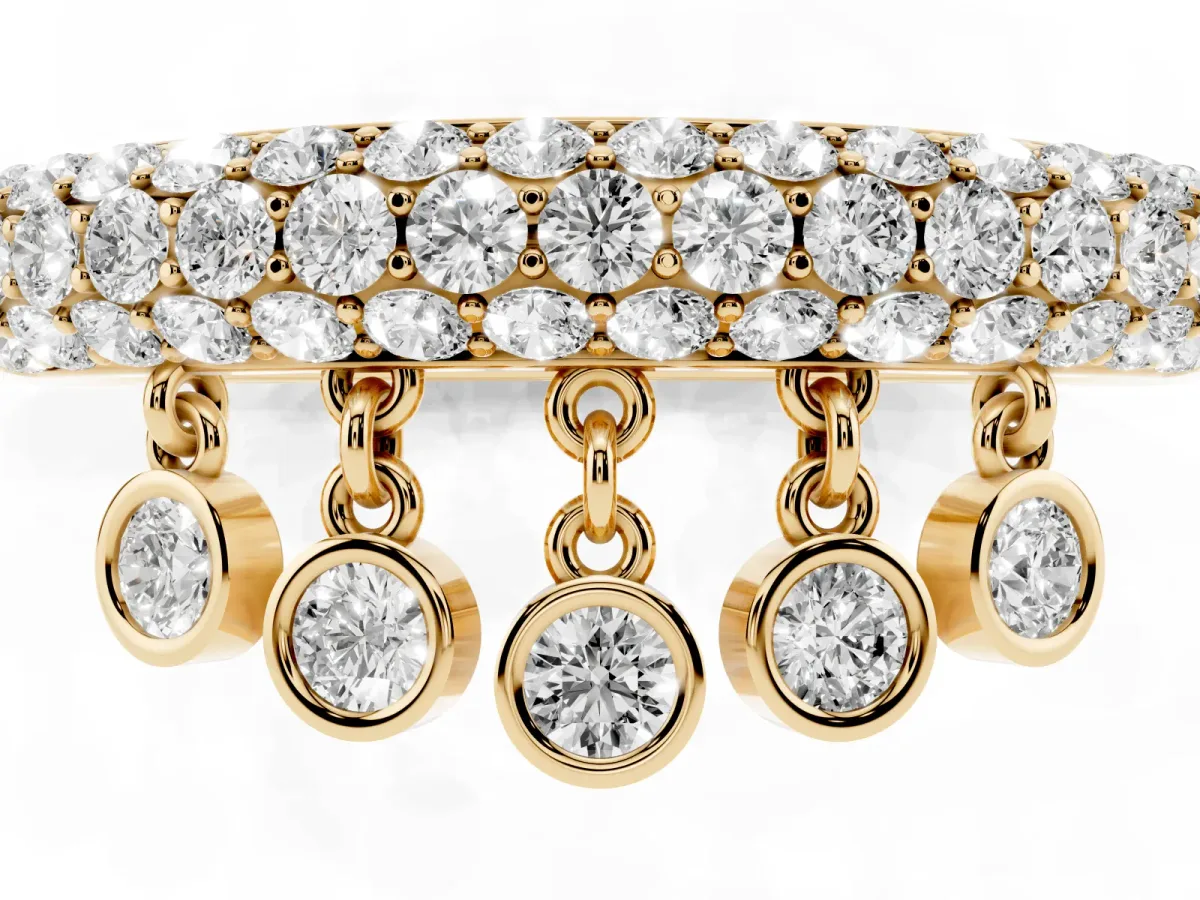 Round Diamond Dangle Promise Ring with Round Diamond Pavé Yellow gold