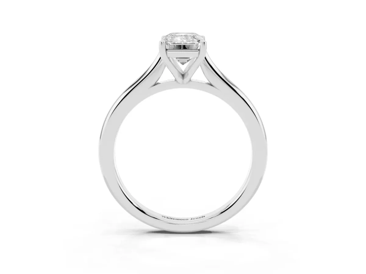 Emerald Cut Cut Solitaire Ring with Cathedral Band and Four-Prong Setting Silver