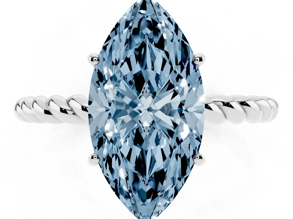 Fancy Blue Marquise Cut Solitaire Twisted Band 4-Prong Ring Silver