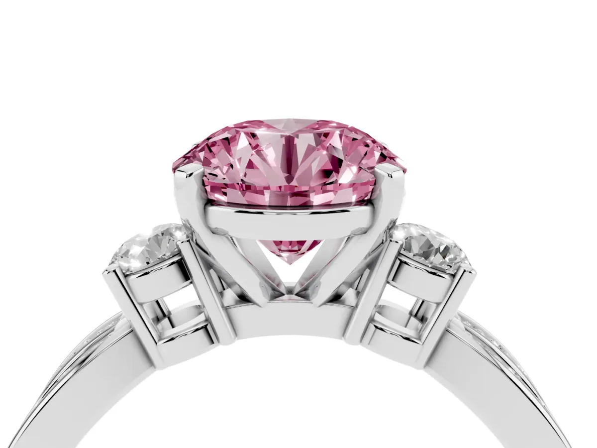Fancy Pink Three-Stone Round Cut Cut Diamond Twist Band with Prong Setting Silver