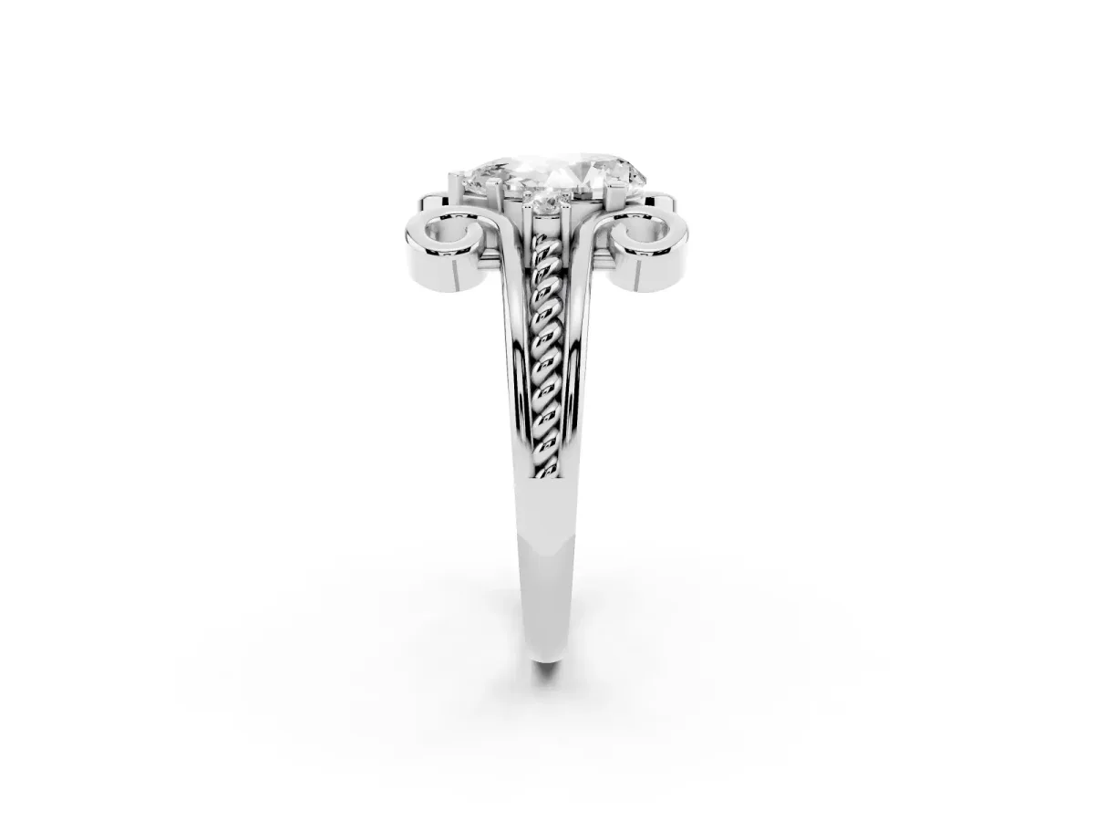 Pear Cut Solitaire Twisted Band Scroll Prong Ring Silver