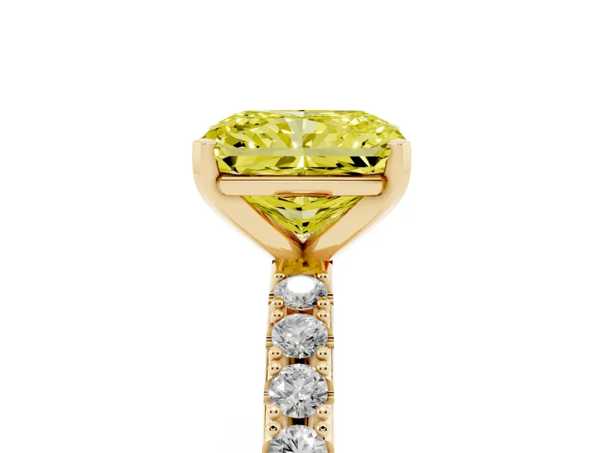 Fancy Yellow Radiant Cut Diamond Solitaire Pavé Band with Four-Prong Setting Yellow gold