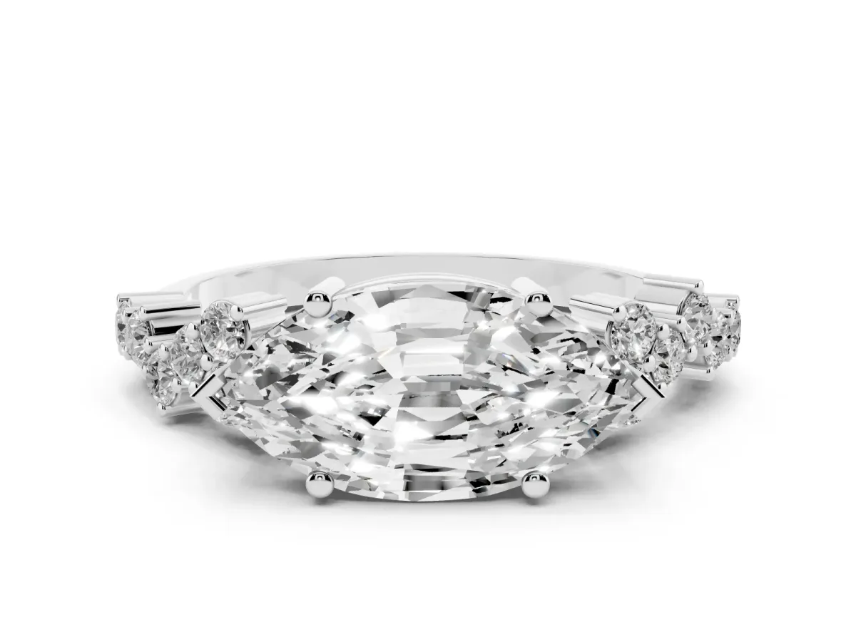 Marquise Cut Diamond Scattered Round Accent Ring with Prong Setting Platinum