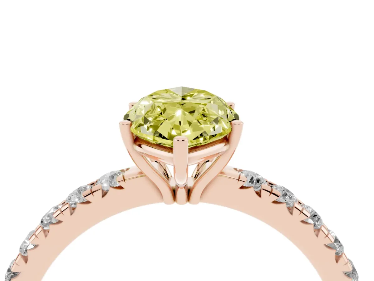 Fancy Yellow Marquise Cut Diamond Pavé Solitaire Engagement Ring with Four-Prong Setting Rose gold