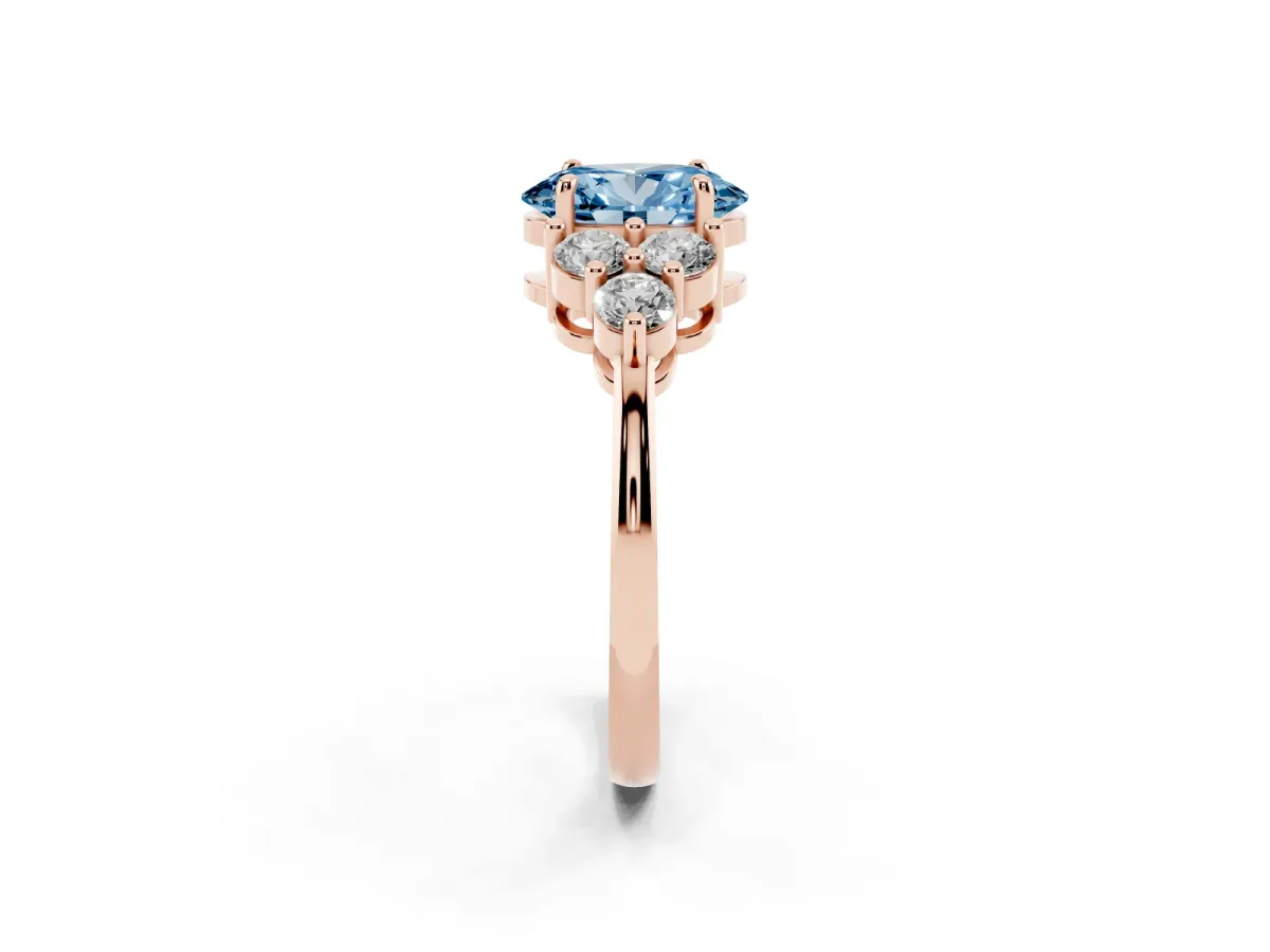 Fancy Blue Oval Cut Brilliant Diamond Cluster Accent Solitaire Ring with Prong Setting Rose gold