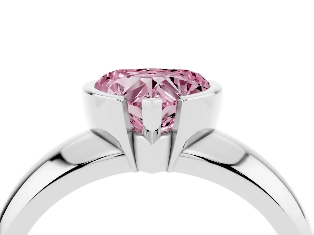 Fancy Pink Heart Cut Solitaire Tension Set Diamond Ring with Wide Band White gold