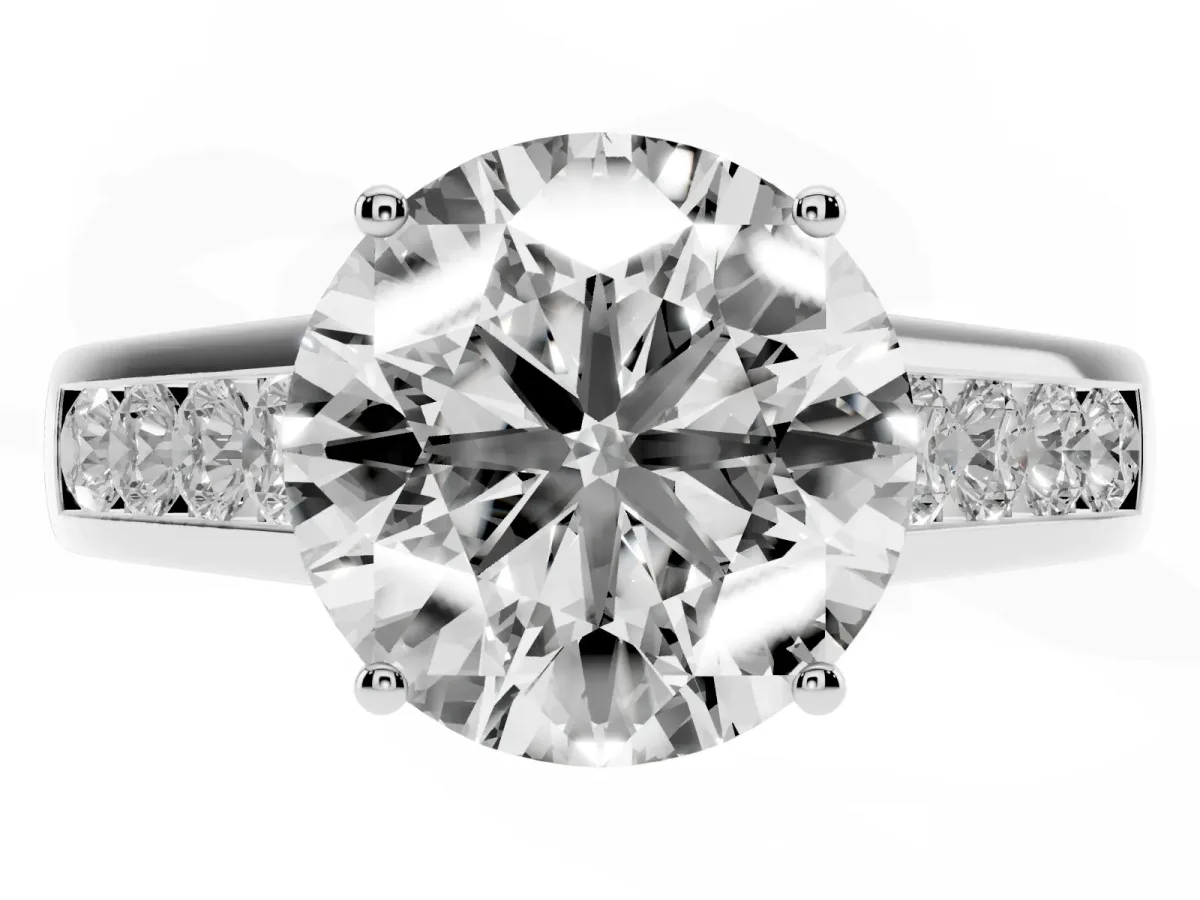 Round Cut Brilliant Channel-Set Solitaire Ring with Four-Prong Setting Platinum