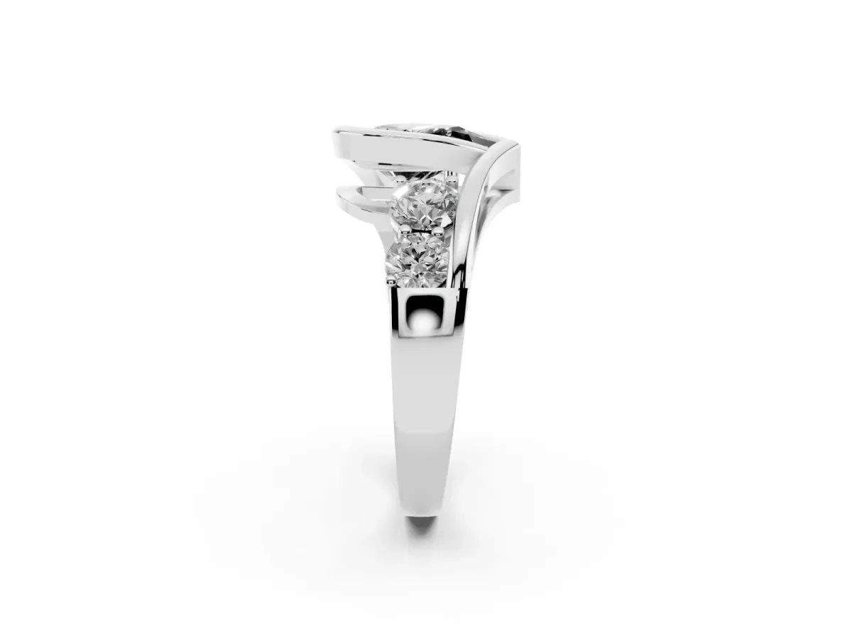 Fancy Black Bezel Set Pear Cut Diamond Bypass Ring with Round Accents Silver