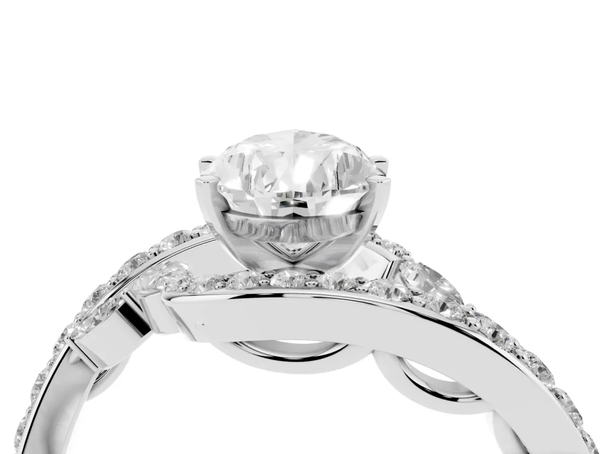 Pear Cut Solitaire with Pavé Twist Band and Four-Prong Setting Silver