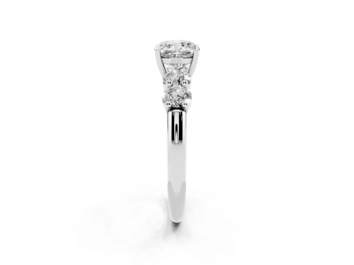 Cushion Cut Cut Five-Stone Prong Set Diamond Ring with Classic Band Silver