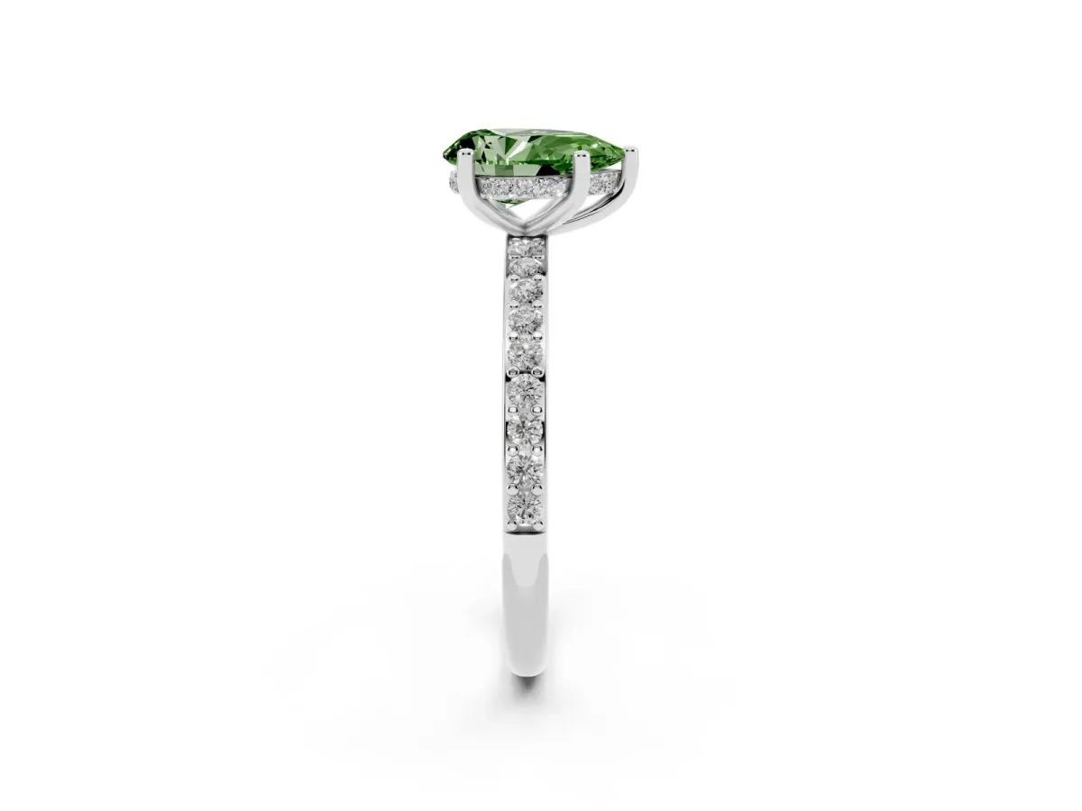 Fancy Green Pear Cut Cut Diamond Pavé Band Ring with Four-Prong Setting Platinum