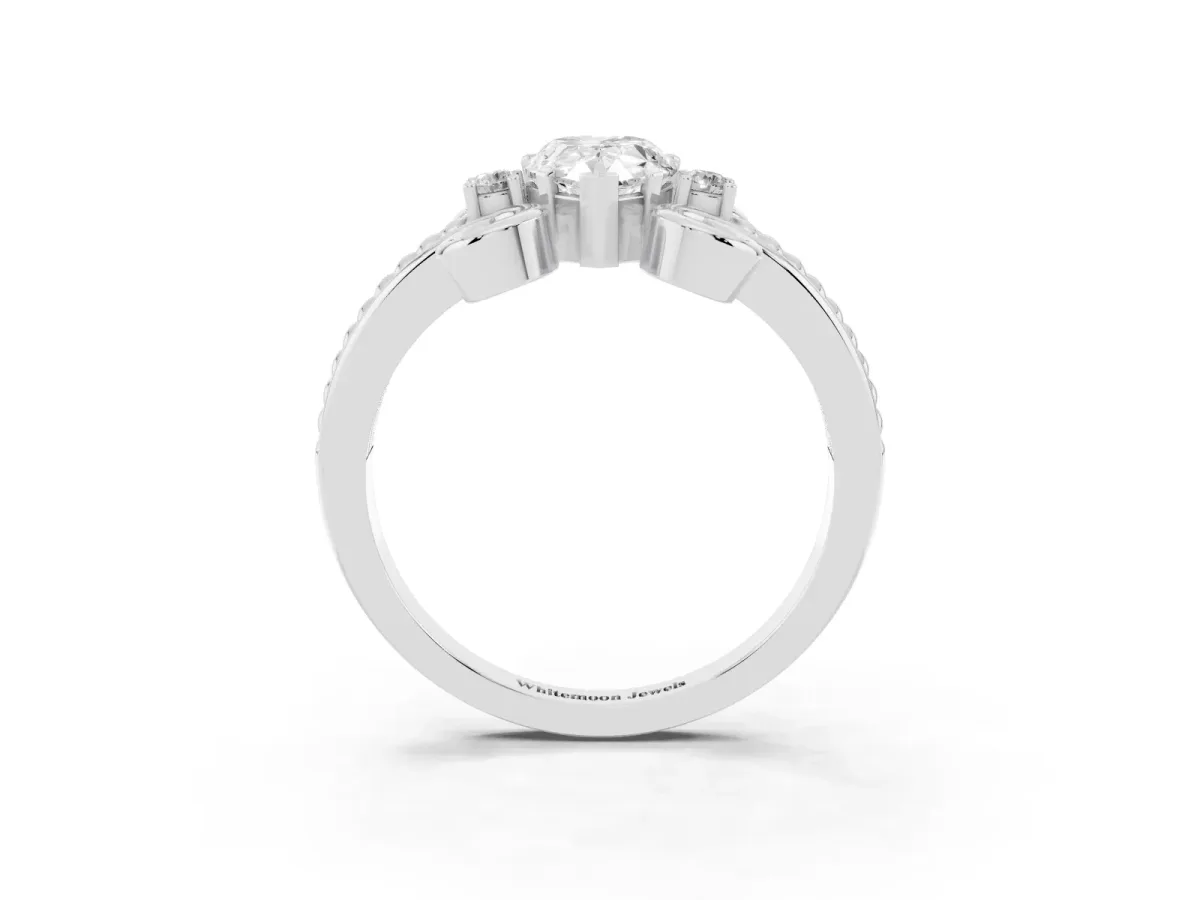 Pear Cut Solitaire Twisted Band Scroll Prong Ring Silver
