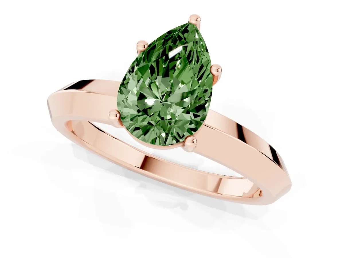 Fancy Green Pear Cut Cut Solitaire Engagement Ring with Flat Band and Four-Prong Setting Rose gold