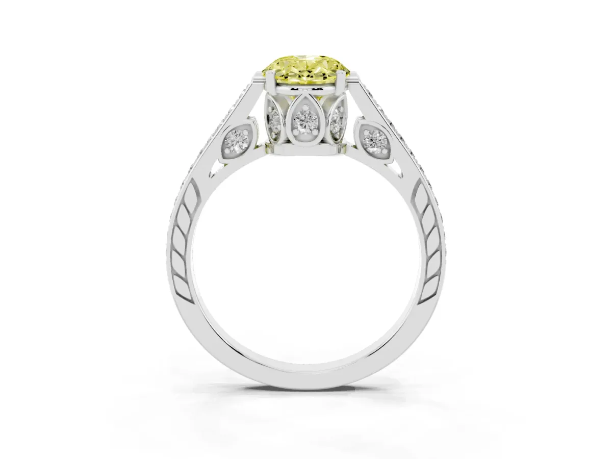 Fancy Yellow Oval Cut Cut Cathedral Pave Diamond Engagement Ring with Six-Prong Setting Silver