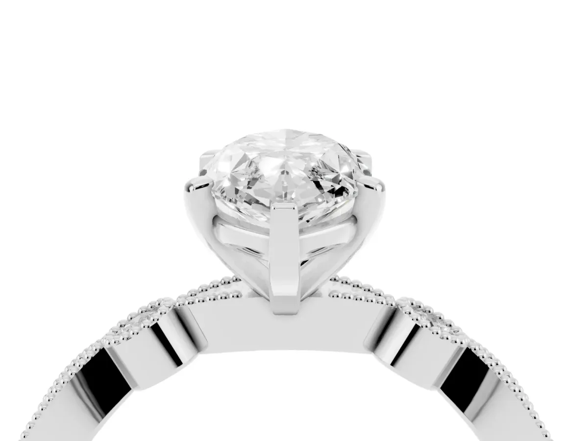 Marquise Cut Milgrain Bezel Diamond Engagement Ring with Solitaire Prong Setting Silver