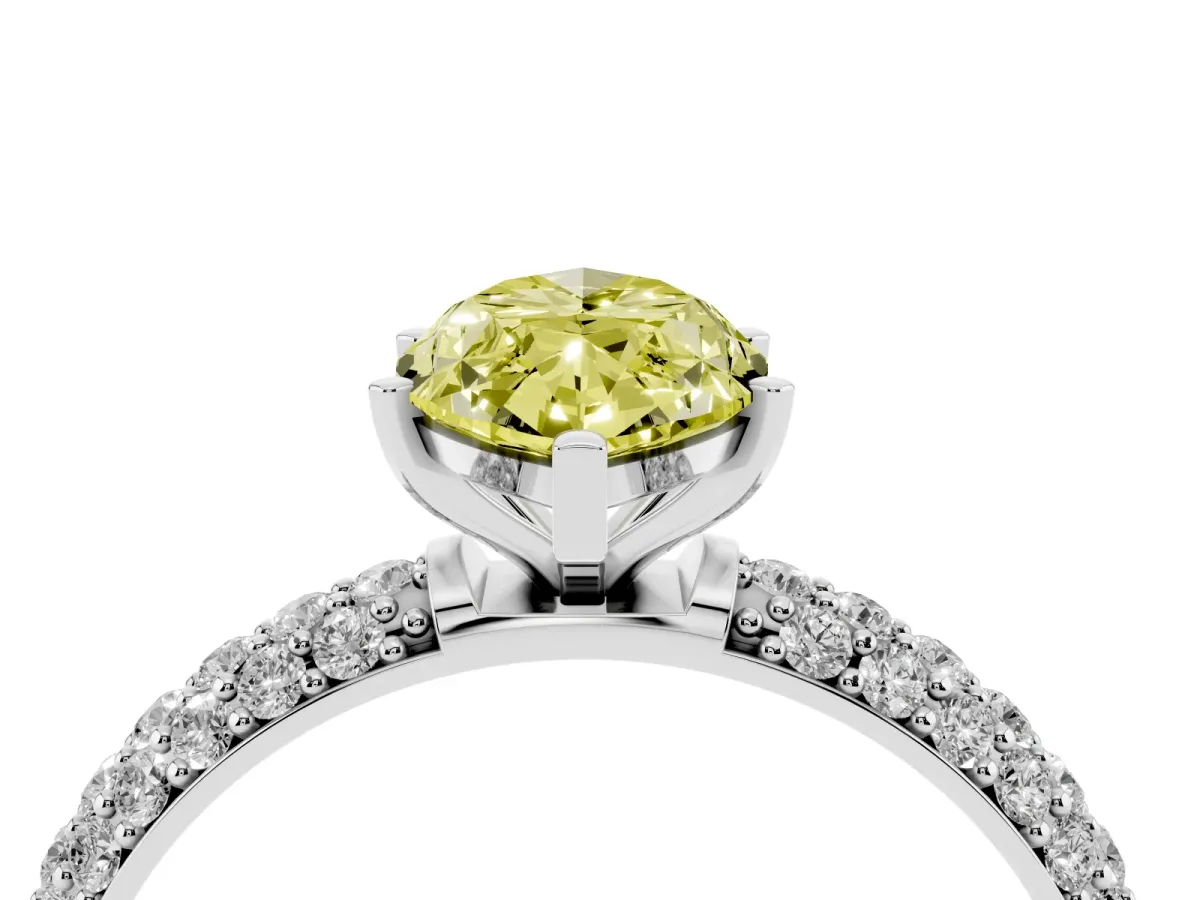 Fancy Yellow Marquise Cut Diamond Solitaire Ring with Prong Setting and Pavé Band Silver