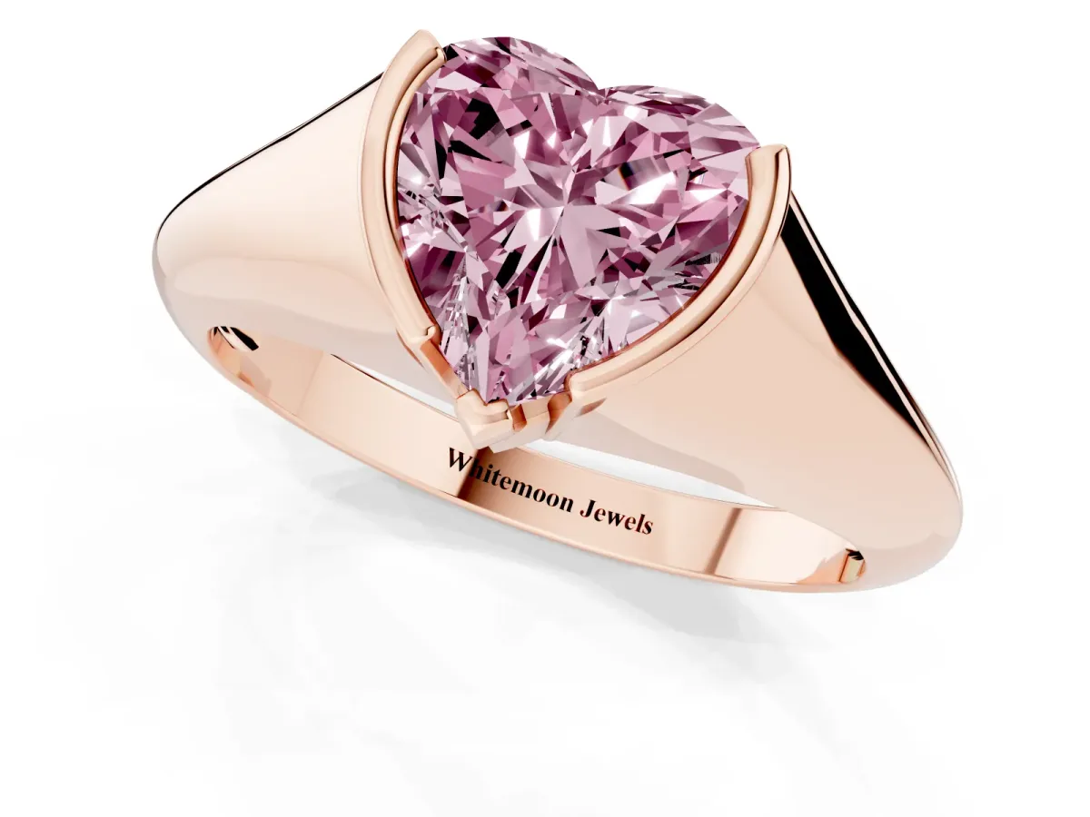 Fancy Pink Heart Cut Solitaire Tension Set Diamond Ring Rose gold