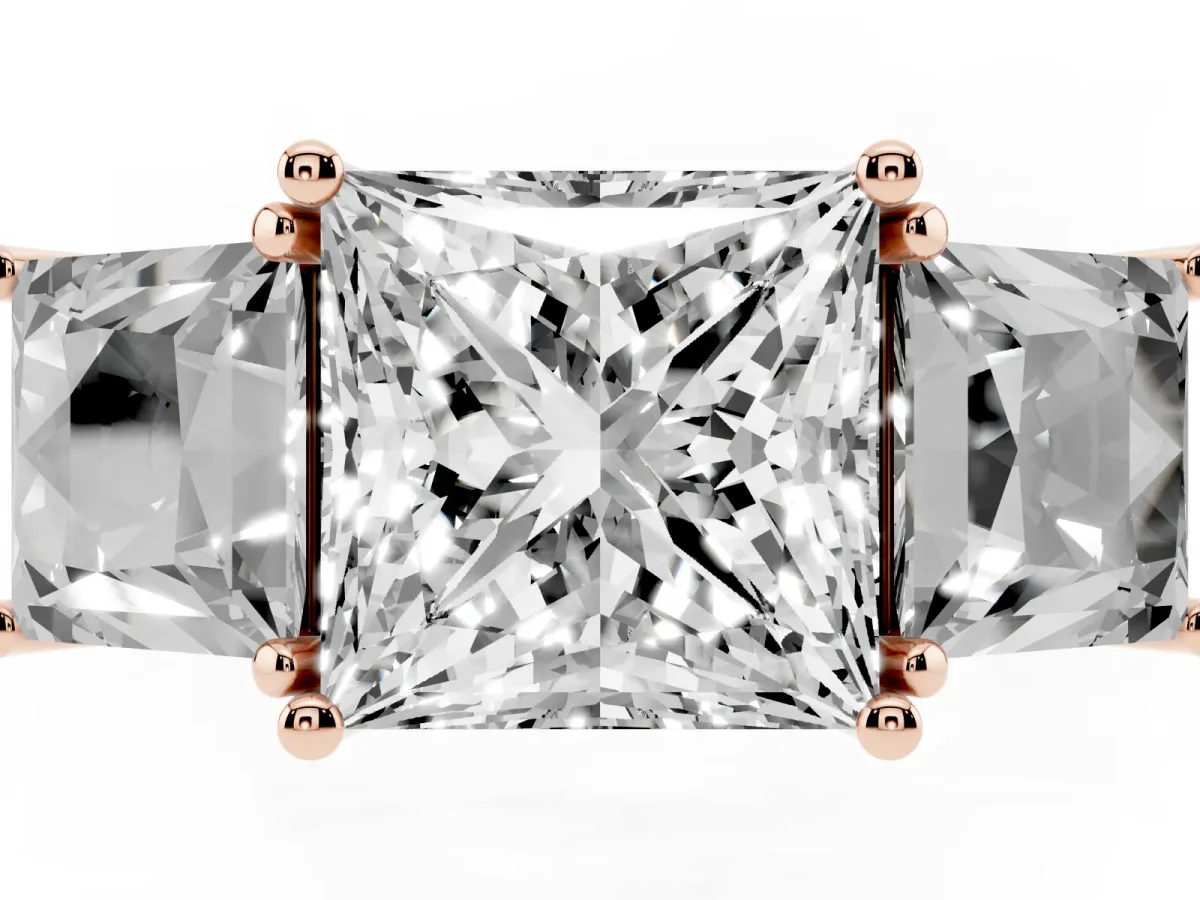 Three-Stone Princess Cut Diamond Pavé Band with Prong Setting Rose gold