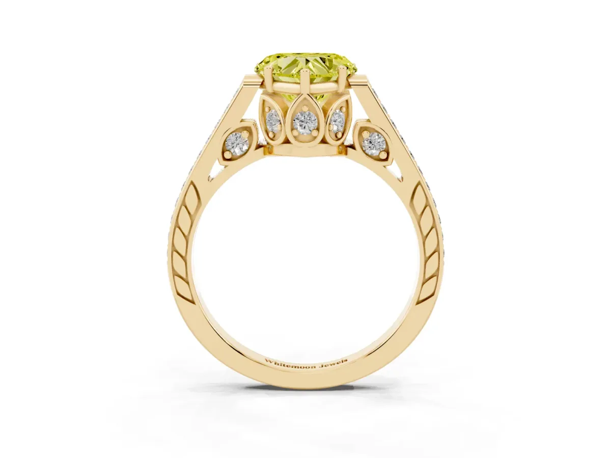 Fancy Yellow Heart Cut Cut Cathedral Pave Diamond Engagement Ring with Six-Prong Setting Yellow gold