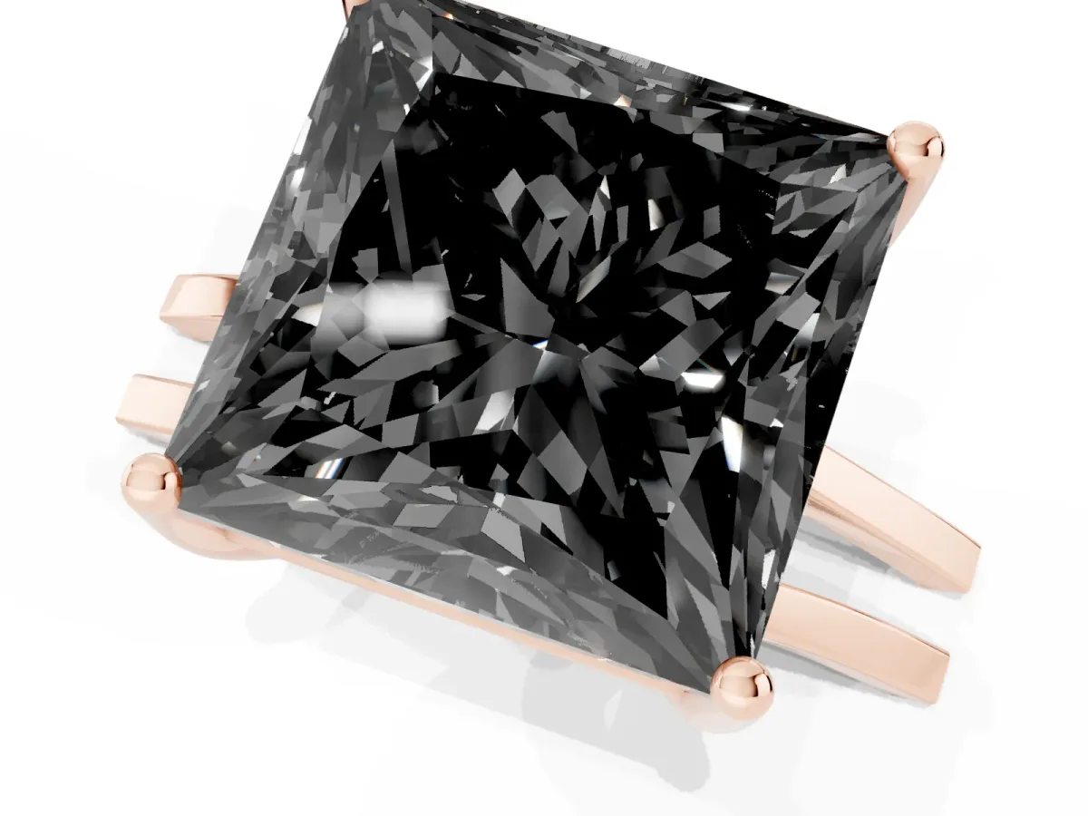 Fancy Black Princess Cut Cut Diamond Solitaire Engagement Ring with Tapered Plain Band and Four-Prong Setting Rose gold
