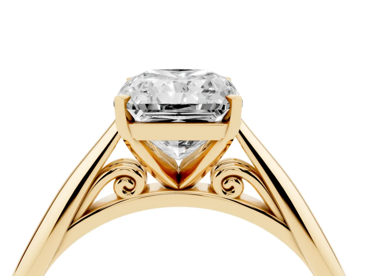 Radiant Cut Diamond Solitaire Engagement Ring with Cathedral Setting and Four-Prong Mount Yellow gold