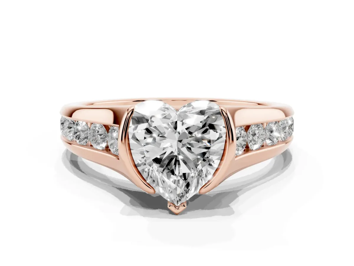 Heart Cut Solitaire Bezel-Set Diamond Ring with Channel-Set Band Rose gold