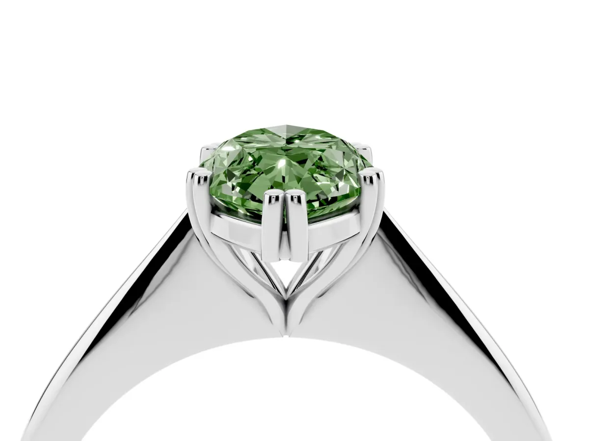 Fancy Green Marquise Cut Solitaire Diamond Ring with Six-Prong Setting and Classic Band Silver