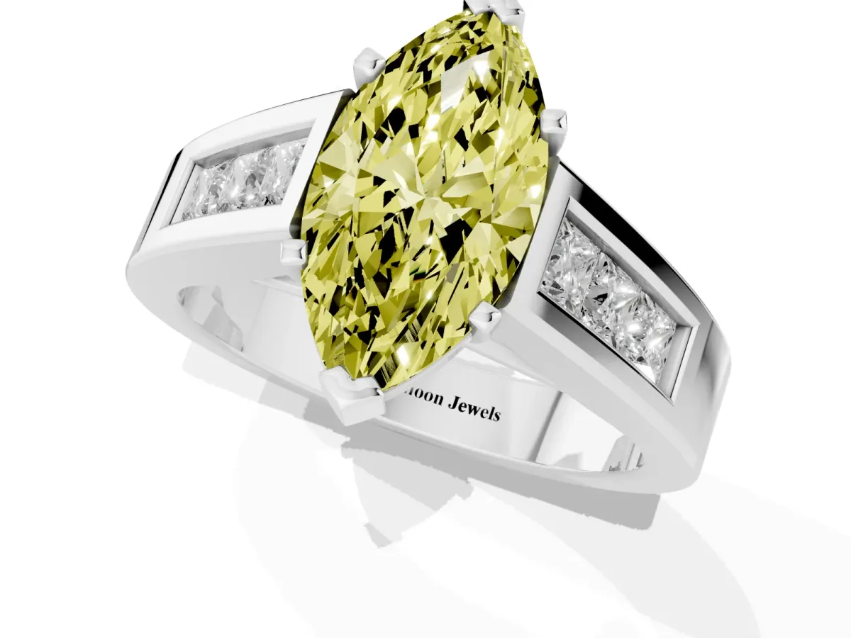 Fancy Yellow Marquise Cut Cut Channel Set Solitaire Ring with Four-Prong Setting Silver
