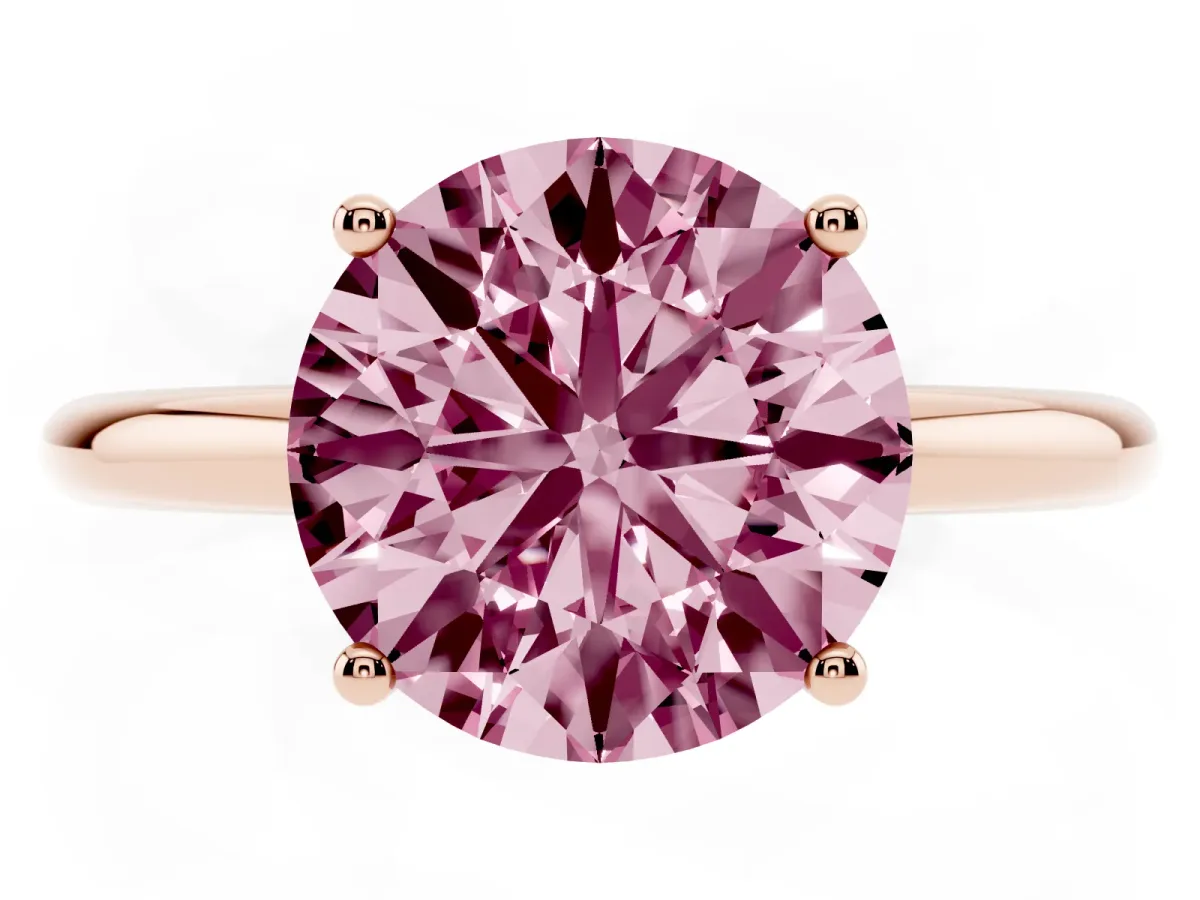 Fancy Pink Round Cut Cut Solitaire Engagement Ring with Four-Prong Setting and Classic Band Rose gold