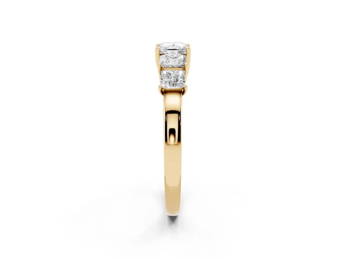 Princess Cut Five-Stone Diamond Ring with Classic Prong Setting Yellow gold