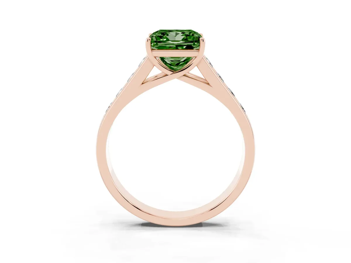 Fancy Green Princess Cut Solitaire Channel-Set Diamond Engagement Ring with Four-Prong Setting Rose gold