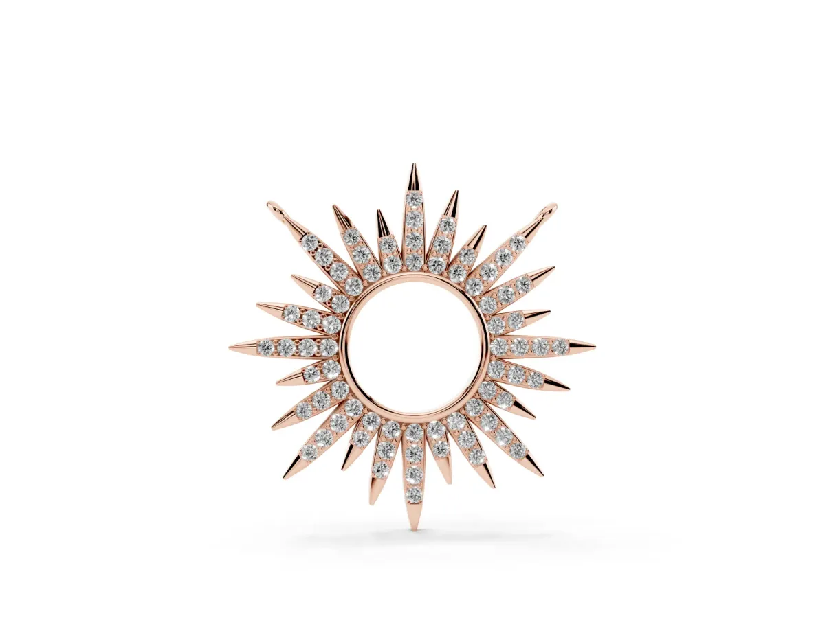Round Cut Diamond Sunburst Pendant with Pavé Setting Rose gold