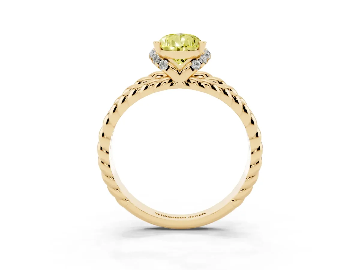 Fancy Yellow Pear Cut Halo Twisted Band Four-Prong Ring Yellow gold