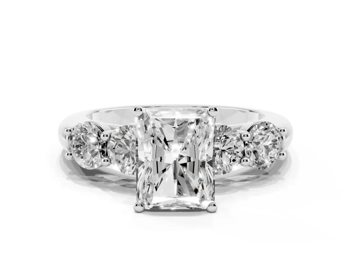 Radiant Cut Cut Five-Stone Prong Set Diamond Ring with Classic Band Platinum