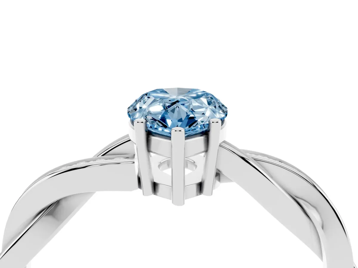 Fancy Blue Pear Cut Solitaire Twisted Pave Diamond Ring with Four-Prong Setting Silver