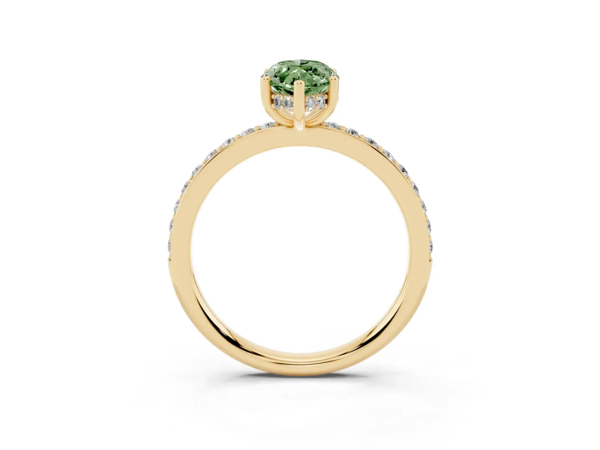 Fancy Green Marquise Cut Cut Diamond Pavé Band Ring with Four-Prong Setting Yellow gold