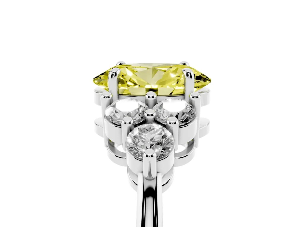 Fancy Yellow Oval Cut Brilliant Diamond Cluster Accent Solitaire Ring with Prong Setting White gold