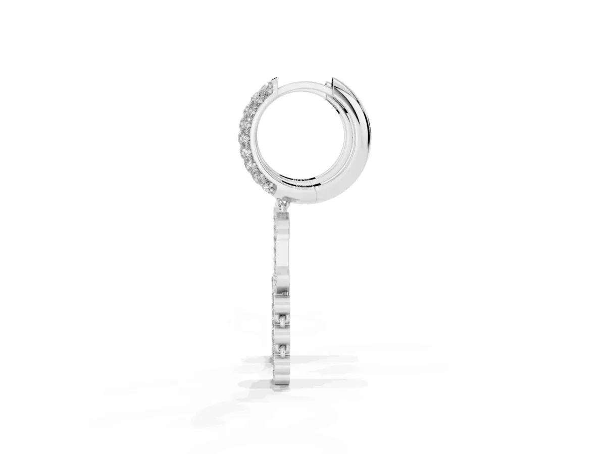 Round Diamond Initial C Huggie Hoop Earrings Platinum