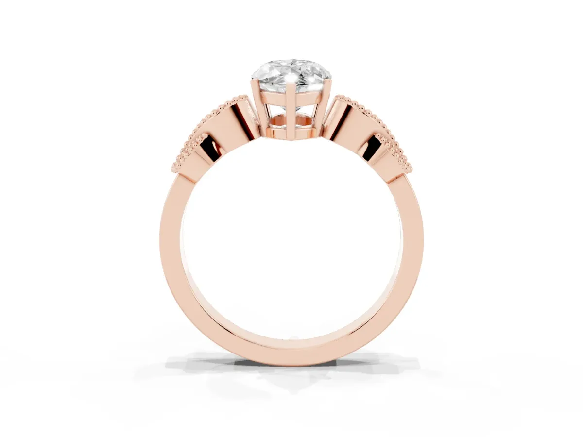 Marquise Cut Solitaire Milgrain Leaf Band with Prong Setting Rose gold
