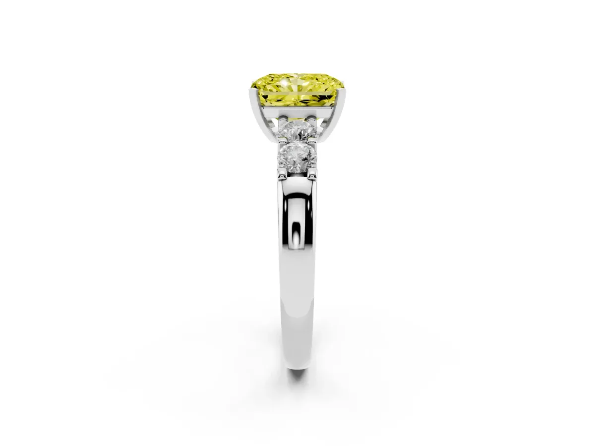 Fancy Yellow Radiant Cut Brilliant Cut Diamond Five-Stone Prong Set Engagement Ring with Channel Band White gold