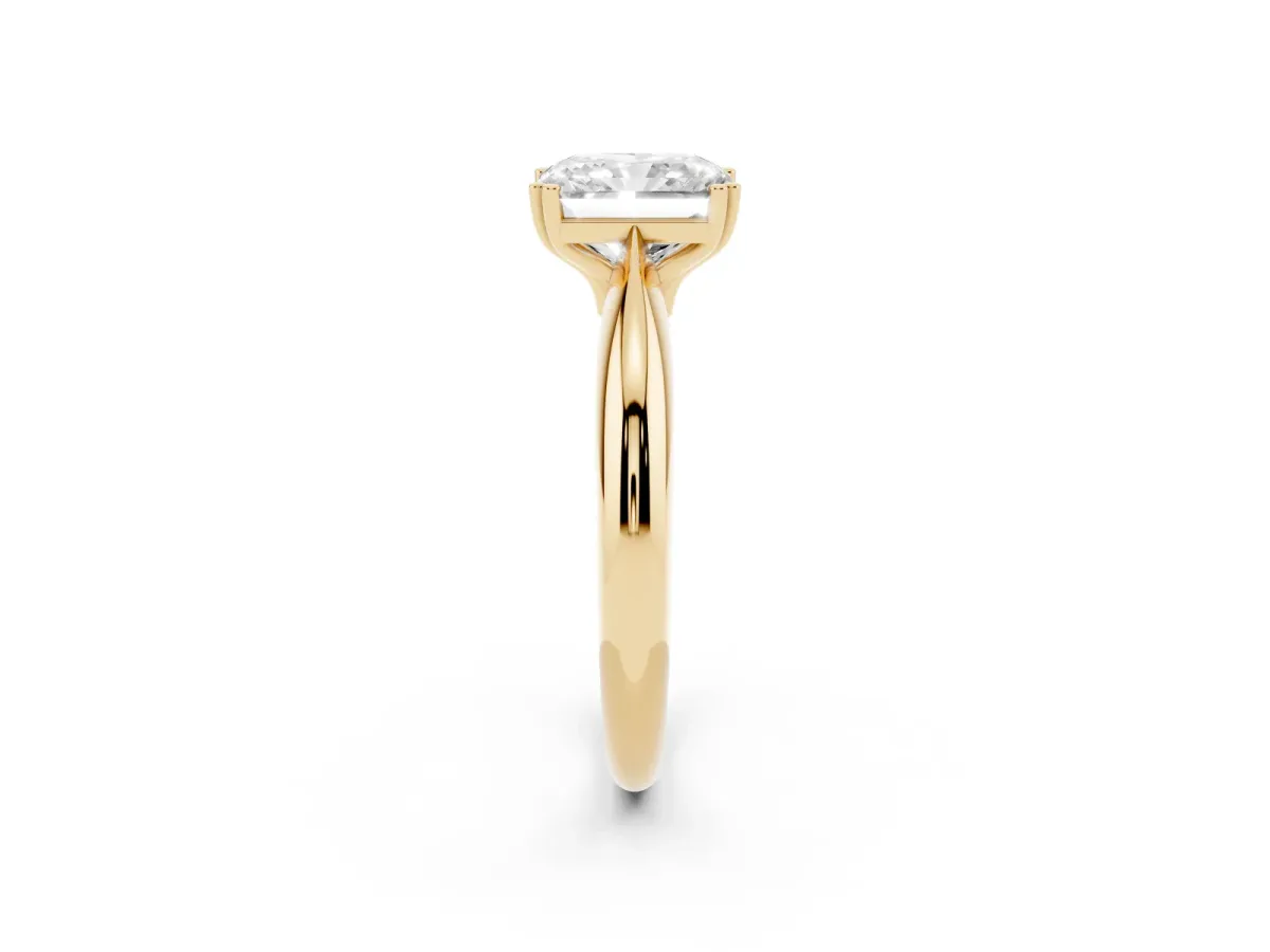 Radiant Cut Cut Solitaire Engagement Ring with Tapered Band and Four-Prong Setting Yellow gold