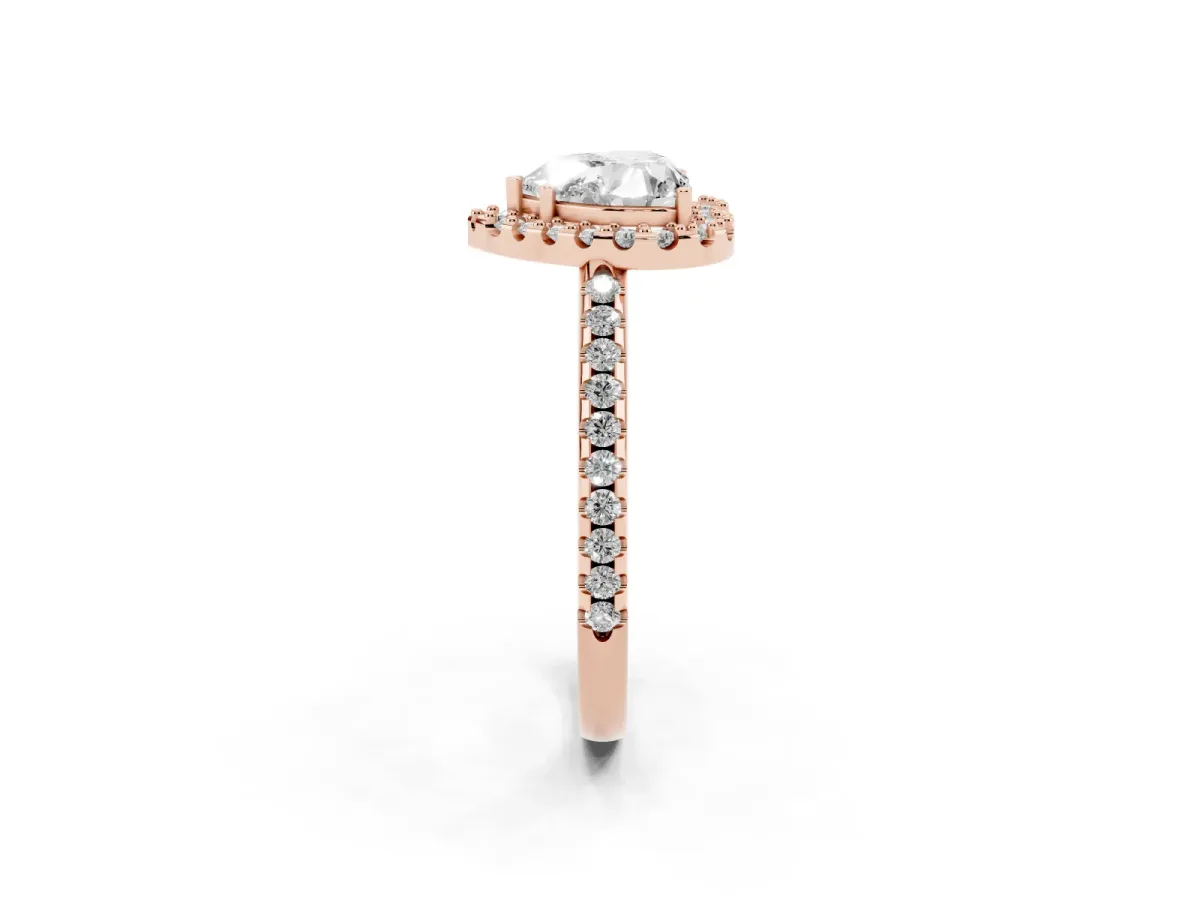 Heart Cut Diamond Pavé Halo Ring with Four-Prong Setting Rose gold