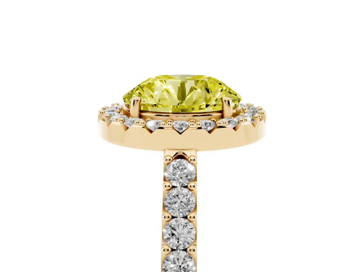 Fancy Yellow Round Cut Halo Diamond Pavé Solitaire Ring Yellow gold