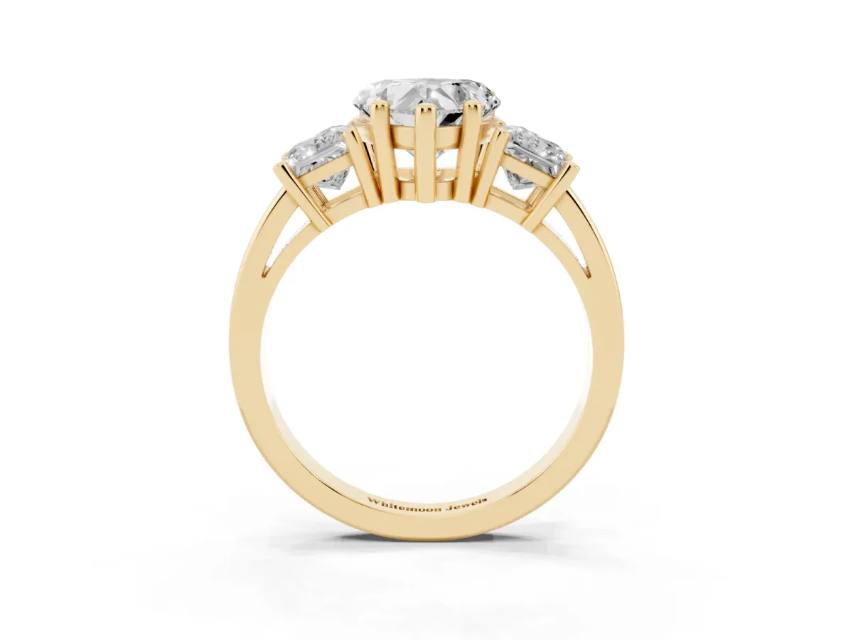 Three-Stone Heart Cut Cut Solitaire Ring with Prong Setting Yellow gold