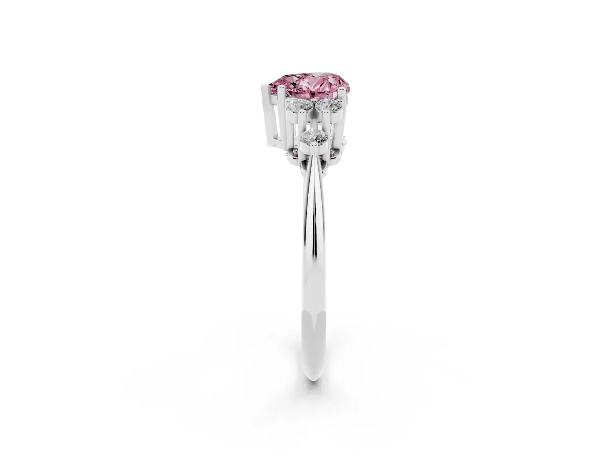 Fancy Pink Heart Cut Cut Diamond Cluster Ring with Solitaire Band and Four-Prong Setting Silver
