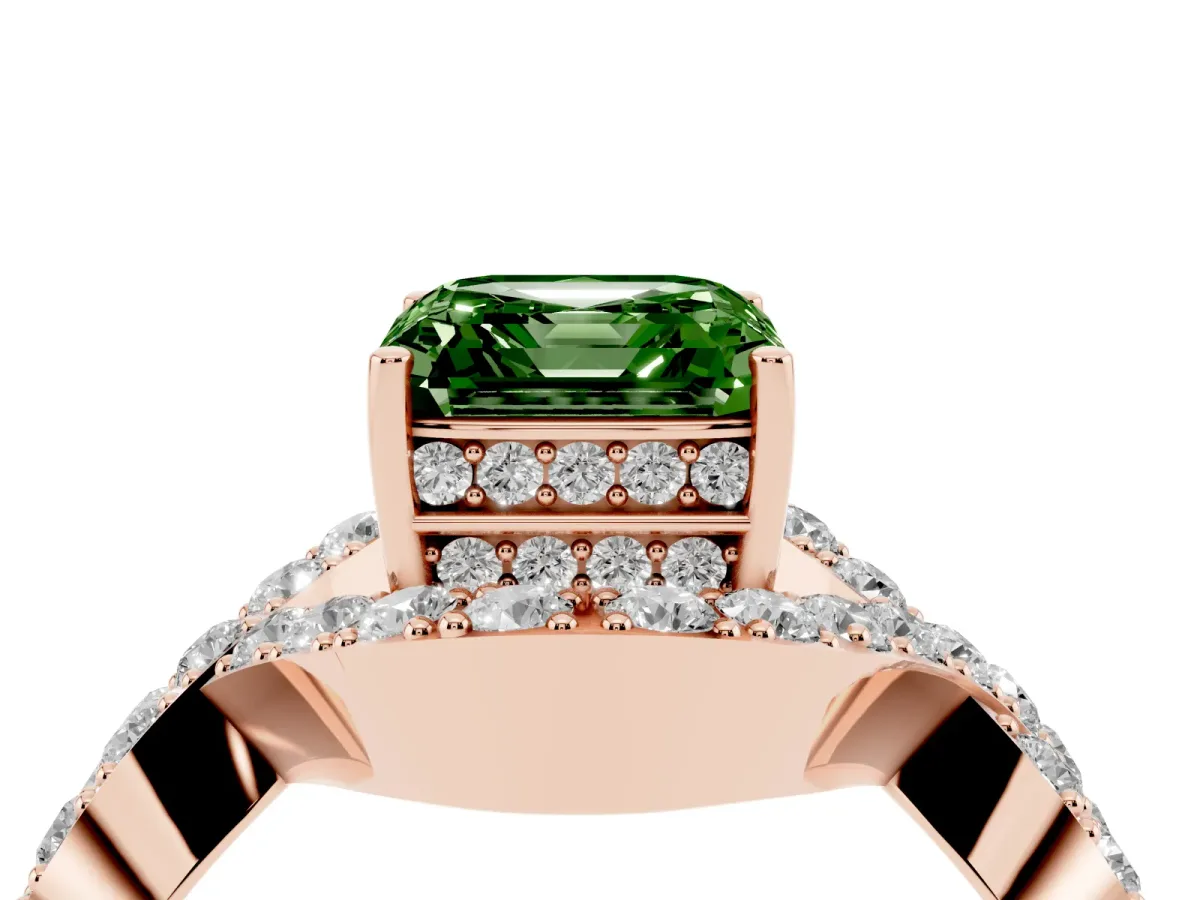 Fancy Green Asscher Cut Solitaire Twist Band Pavé Diamond Engagement Ring Rose gold